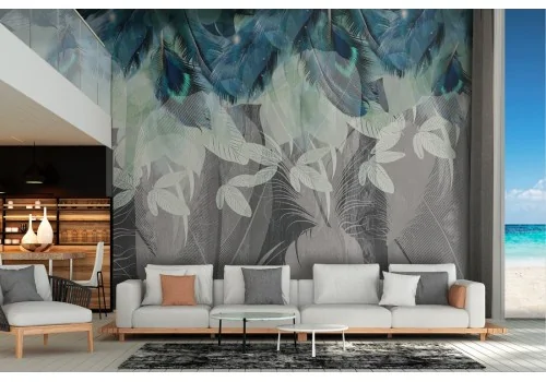 Wallpaper illustration of abstract leaves and feathers