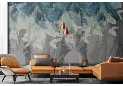 Wallpaper illustration of abstract leaves and feathers 2