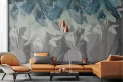 Wallpaper illustration of abstract leaves and feathers