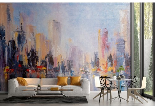 Wallpaper city painted watercolor skyline