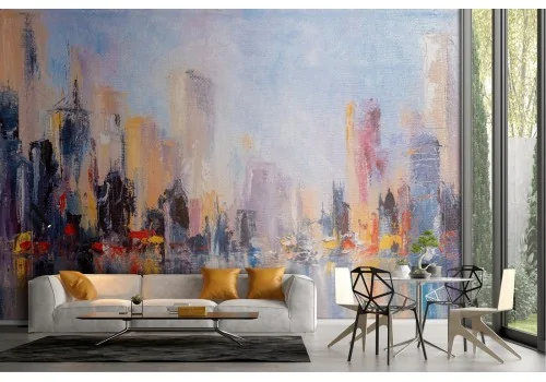 Wallpaper city painted watercolor skyline