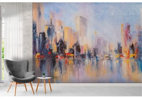 Wallpaper city painted watercolor skyline 2