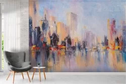 Wallpaper city painted watercolor skyline