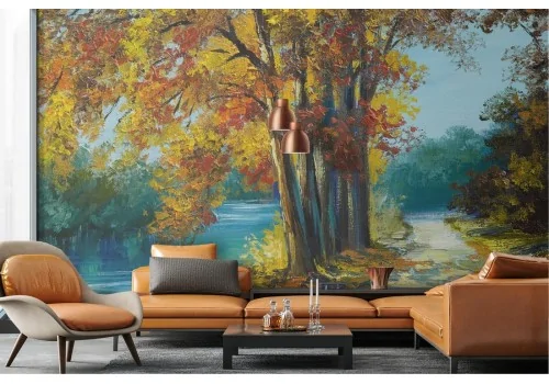 Wallpaper road in the forest with river autumn nature 2