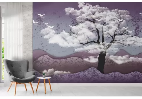 Carta da Parati paesaggio astratto con albero 2