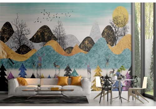 Abstract landscape wallpaper hills and trees