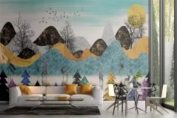 Abstract landscape wallpaper hills and trees