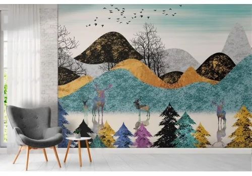 Abstract landscape wallpaper hills and trees 2