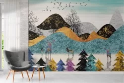 Abstract landscape wallpaper hills and trees