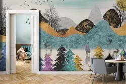 Carta da Parati animali Astratta Foreste e Alberi Prati e colline