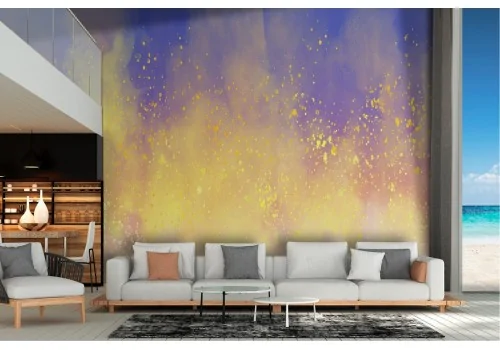 Abstract gold and blue painted wallpaper