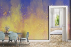 Abstract gold and blue painted wallpaper