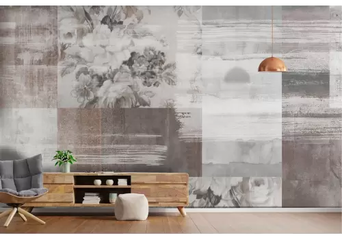 Carta da Parati cemento superficie con fiori dipinti