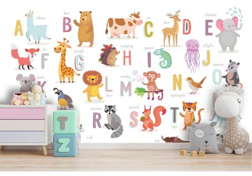 Carta da Parati alfabeto con animali illustrazione bambini 2