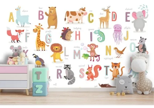 Carta da Parati alfabeto con animali illustrazione bambini 2