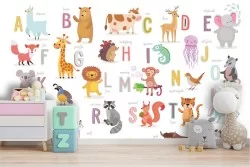 Carta da Parati alfabeto con animali illustrazione bambini