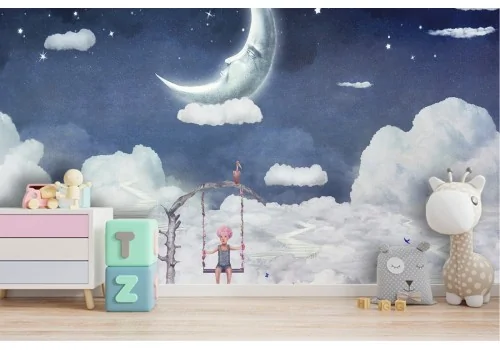 Wallpaper landscape sky with moon and child 2