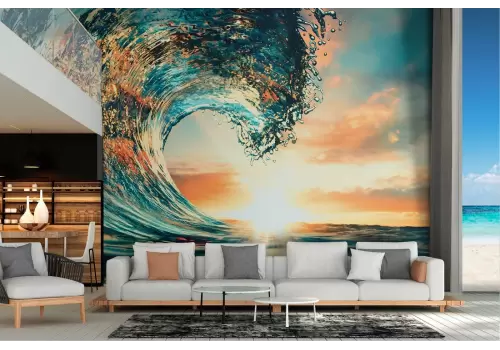 Carta da Parati onda mare al tramonto alba