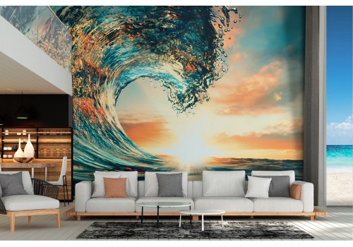 Wallpaper sea wave at sunset dawn