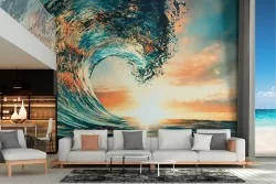 Wallpaper sea wave at sunset dawn