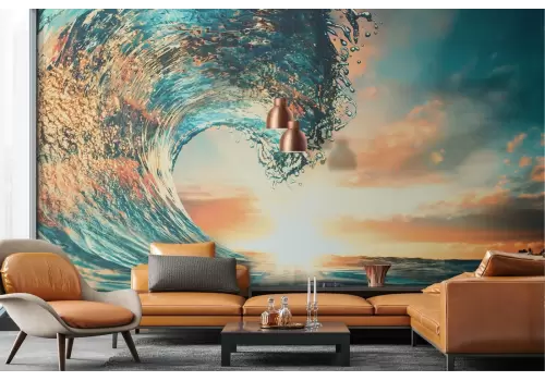 Carta da Parati onda mare al tramonto alba 2