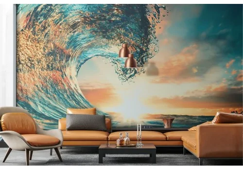 Wallpaper sea wave at sunset dawn 2