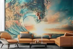Wallpaper sea wave at sunset dawn