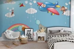 Airplane and animals wallpaper illustration for children