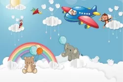 Children's Wallpaper Animals Birds Rockets Airplanes Hot Air Balloons