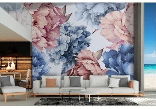 Pink and blue flowers wallpaper nature illustration