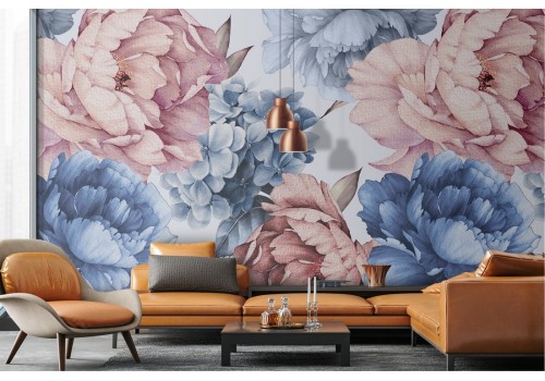 Carta da Parati fiori rosa e azzurro illustrazione natura 2