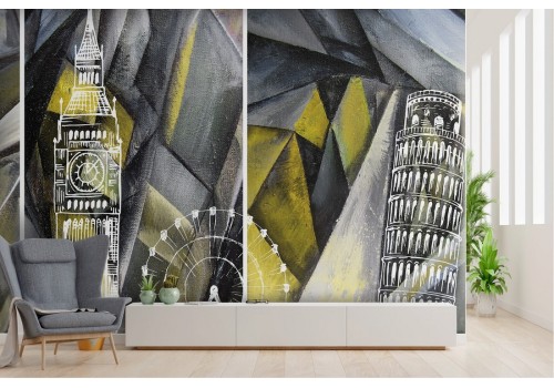 Wallpaper city stylized tourist attractions