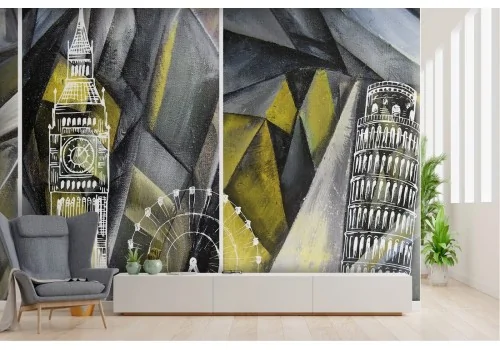 Wallpaper of stylized city tourist attractions