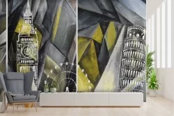 Carta da Parati città attrazioni turistiche stilizzate