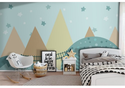 Carta da Parati montagne e colline paesaggio stilizzato bambini