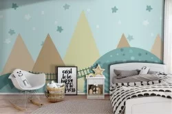 Carta da Parati montagne e colline paesaggio stilizzato bambini