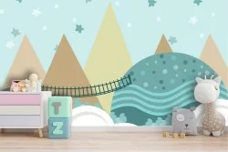 Carta da Parati montagne e colline paesaggio stilizzato bambini