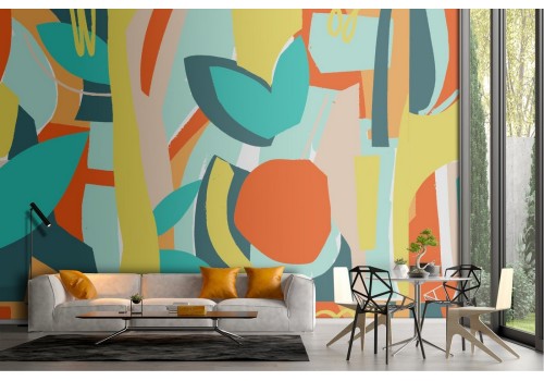 Carta da Parati natura astratta foglie e alberi 2