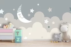 Carta da Parati luna con stelle cielo bambini