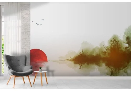 Wallpaper landscape lake sun red with nature 2