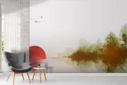 Wallpaper landscape lake sun red with nature