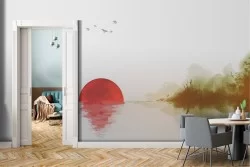 Carta da Parati Alba Tramonto Astratta Fiumi Cascate Laghi