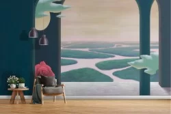 Abstract landscape painted wallpaper