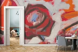 Carta da Parati rosa rossa natura dipinto fiori raffinato