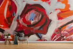Carta da Parati rosa rossa natura dipinto fiori raffinato