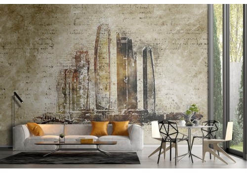 Wallpaper painted skyscrapers skyline