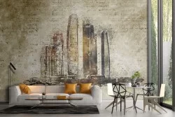 Wallpaper painted skyscrapers skyline