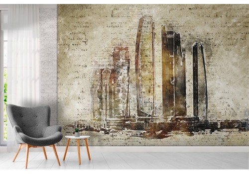 Wallpaper painted skyscrapers skyline 2