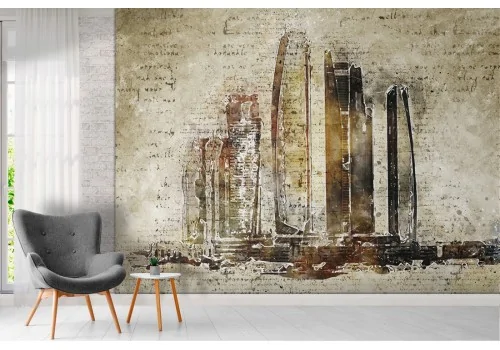 Wallpaper painted skyscrapers skyline 2