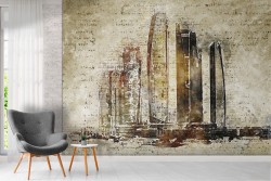 Wallpaper painted skyscrapers skyline